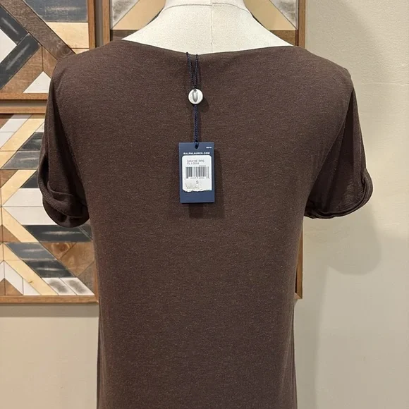 Ralph Lauren V-Neck Jersey Wool Modal Dark Brown Short Sleeve Dress Small NWT - Picture 5 of 10